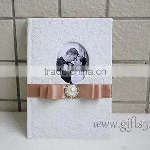 Classical and Top Quality Lace White Wedding Guest Book thumbnail-2