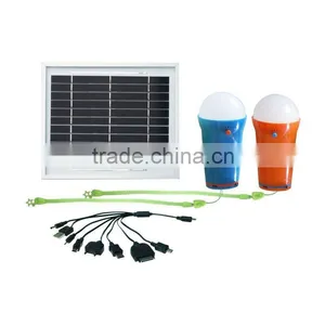 Portable Solar Power System With 2pcs of 3w Led Bulbs With Mobile Charger thumbnail-1