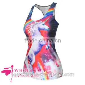 3D Red Trendy Ladies Unicorn Printed Tank Top for Women, Women Printed Summer Tshirt thumbnail-2