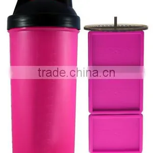 1000ml/34oz Plastic Protein Shaker Bottle With Netting and Compartment thumbnail-1