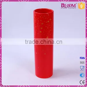 Simple Design Red Cylindrical Ceramic Tall Vase Flower thumbnail-2