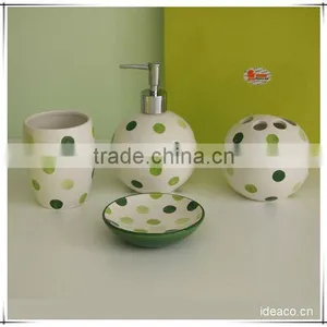 Round Dot Printing 4pcs Ceramic Bathroom Accessory Set thumbnail-1