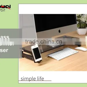 White Slim Universal Monitor Glass Lcd Computer Desk Organizer Monitor Stand thumbnail-1