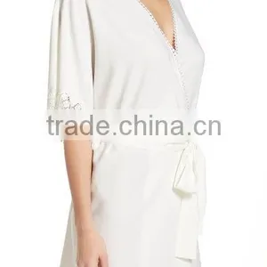 Satin Robes Women Silk 100% Polyester Lace Crochet Trim Short Robe Sexy Women thumbnail-3