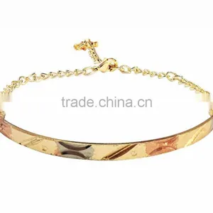 Imitation Three Tone Plated Bangle Bracelet With Extension Link Chain thumbnail-1