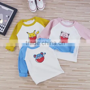 Summer Kids Boys Pokemon Pikachu Cartoon Cute Cotton Tops Contract Color T Shirt Basic Tee thumbnail-1