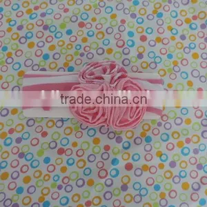 Mom&me Craft Flower Hairband 2016 Stripe Cotton Elastic Headband With Three Ruffle Flower Kids Hairwear Wholesale thumbnail-3