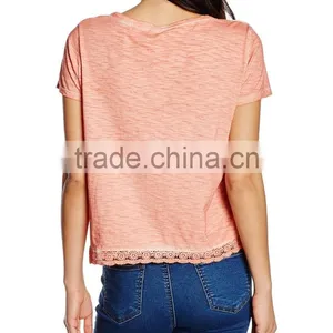2016 Ladies Thin O-neck Blank t Shirt With Lace Hem thumbnail-2