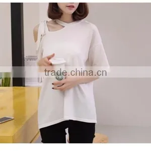 Women's Fashion Pure Color Sexy Loose Dew Shoulder ms thumbnail-4
