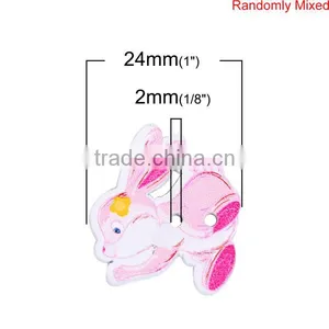 Wood Sewing Buttons Scrapbooking 2 Holes Rabbit Animal At Random Flower Pattern thumbnail-2