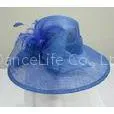 Royal Blue Sinamay Ladies Hats For Church With Sinamay Bow And Feather Trim thumbnail-1