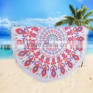 Microfiber Beach Towel Round and Square Shape Mandala Tapestry Round Beach Towel With Tassels thumbnail-1