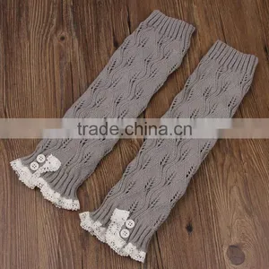 Women's Crochet Knit With Button Leg Warmers Lace Trim Cuffs Boot Socks thumbnail-3