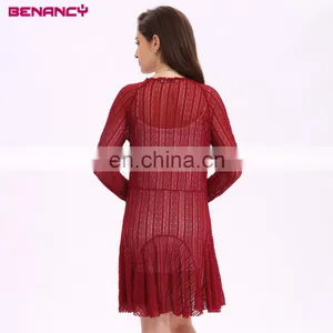 2017 New Full Sexy Burgundy Color Lace Party Dress for Mature Woman thumbnail-4