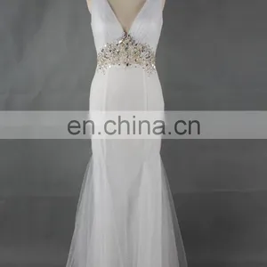 Factory Directly Supply Sexy V Neck Mermaid Long White Prom Dress thumbnail-3