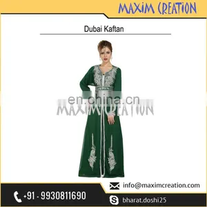 Dubai Maghribi Caftan Floor Touch Maxi Dress With Simple Hand Made Embroidery Design 6454 thumbnail-3