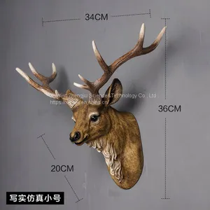 American Restoring Ancient Ways Creative Simulation Animal Deer Head Wall Hanging Decoration Style Indoor Resin Crafts Decoration Home Decor thumbnail-4
