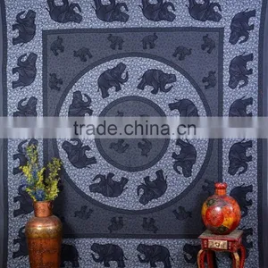 Indian Tapestry Cotton Gray Mandala Elephants Vintage Wall Hanging Tapestries Throw Bedsheet thumbnail-1
