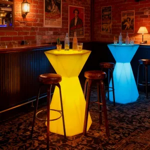 Color Changing Rainbow LED Bar Table, Gradient Light Round High Cocktail Table, Stylish Luminous Tall Desk for Event, Banquet thumbnail-3