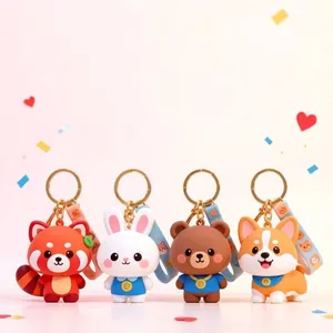 Custom Adorable 3D Anime Cartoon PVC Silicone Keychain Soft Rubber Character Key Ring & Backpack Charm thumbnail-5