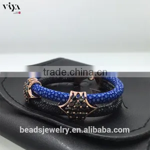 2016 Wholesale Luxury Stingray/ Python Leather Crystal Bracelet With Silver Cuff Jewelry thumbnail-6