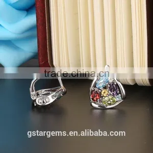 925 Sterling Silver 2.5CT Genuine Mix Gems Clip Earring 2015 Newest Style Colorful Earring thumbnail-5