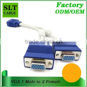 SLT DB15 Pin VGA Male to 2 VGA Female Adapter Splitter Y Cable thumbnail-1