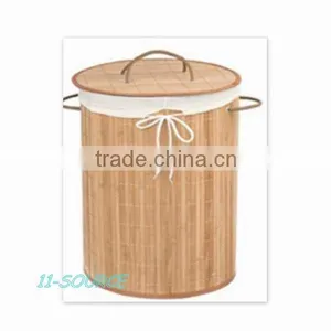 Cylindrical Bamboo Hamper thumbnail-1