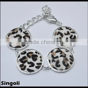 Leopard Print Horse Hair Bracelet Round Silver Chain Lobster Clasp 2014 Wholesale Alili Express Fashion Bracelet Jewelry thumbnail-1