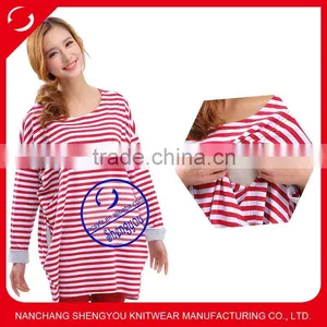 100 Cotton Yarn Dyed Breastfeeding Maternity Top With Pocket thumbnail-1