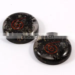 Healing Energy Disc Of Black Tourmaline Stone With Copper Coil thumbnail-1