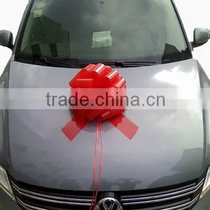 HOT SALE !16" Shiny Red Jumbo POM POM Pull Bow, Wedding Bow, Car Bow, Holidays Decorations, Party Decorations thumbnail-1
