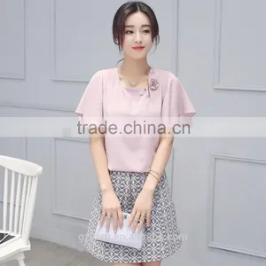 2016 Korean Latest Style Fashion Women Ladies Girls Chiffon Slim Tops Designer Printed Wrap Tight Skirts thumbnail-1