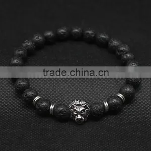 Antique Gold and Silver Plated Leo Lion Head Lava Stone Beads Charm Bracelet thumbnail-2