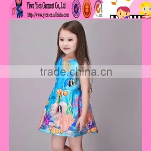2016 Sea World Pattern Kids Dresses for Girls 2016 Summer Sleeveless Cheap Kids Girls Evening Dresses thumbnail-1