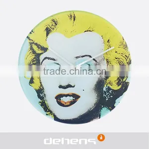 DEHENG 14'' Frameless Pop Art Painting Glass Wall Clock thumbnail-1