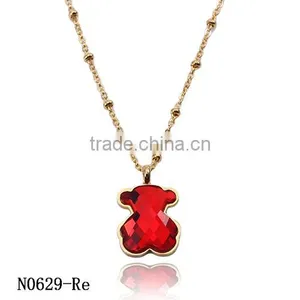 Guangzhou Biggest Wholesale Fashionable Gold Long Chain Red Crystal Necklace With Bear Pendant thumbnail-1