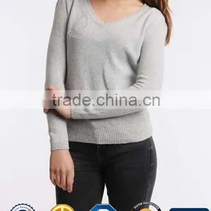 Women Pullover 100% V Neck Cashmere Sweater thumbnail-1
