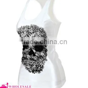 Cheap Pinky Skull Printed Summer White Tank Top BX123 Tank Top Women thumbnail-6