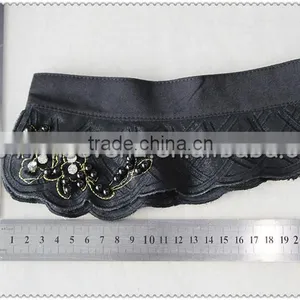 Customized Black Handmade Flower Beads Necklace, Gold Yarn Embroidery Collar With Pearl Beaded. thumbnail-2