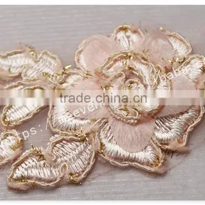 Hot Sale 9cm Width Sweet Pink 3D Flowers Guipure Lace Trim Embroidery thumbnail-3