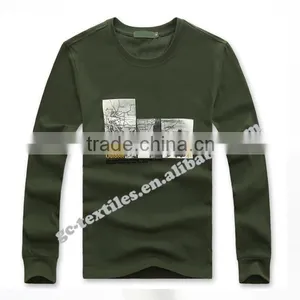 Custom Printed Round-collar Men's Malange Grey Long Sleeve T-shirts thumbnail-2