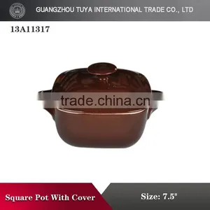 Square Ceramic Pot With Lid Colour Glaze Pot thumbnail-3