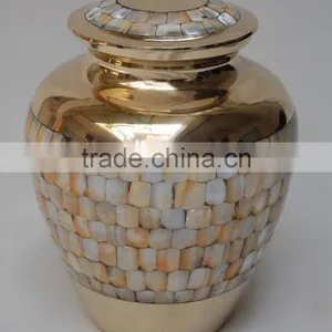 Brass Cremation Urn With Mother of Pearl Outside thumbnail-1