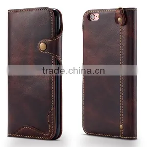 Retro Oil Wax Leather, Flip Cowhide Leather Phone Case For IPhone6/6s/plus thumbnail-5