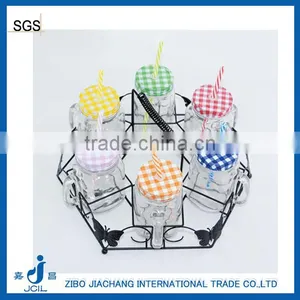 6 Pcs Square Glass Classical Mason Beer Mug Set With Rack thumbnail-1