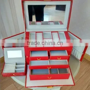 Red Leather Jewelry Box / Case / Storage / Oraganizer With Travel Case And Lock thumbnail-1