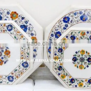 Marble Inlay Decorative Coffee Table Top, Octagonal Marble Inlay Table Top thumbnail-1