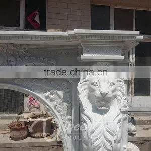 Luxury Home Decoration Marble Stone Lion Head Fireplace Mantel thumbnail-2