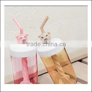 New Cartoon Lovely Bear Coffee Plastic Water Cup Juice Cup With Straw for Kids,custom Food Grade Plastic Coffee Cup Tea Mug Cups thumbnail-2